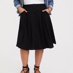 Torrid black midi button down skirt
